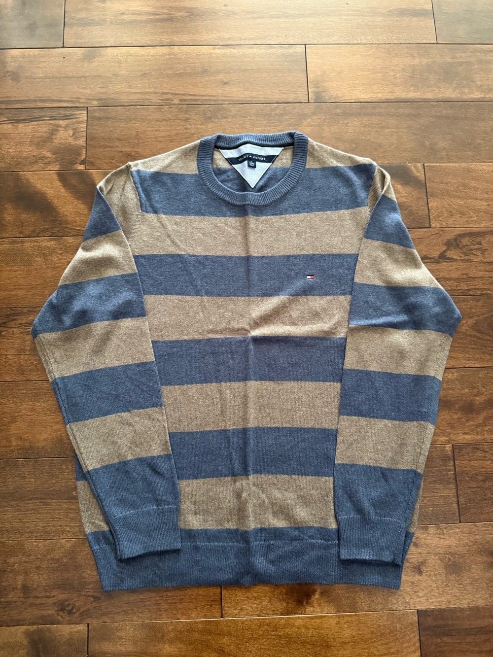 Tommy Hilfiger Men's Striped Crewneck Sweater - Blue & Tan